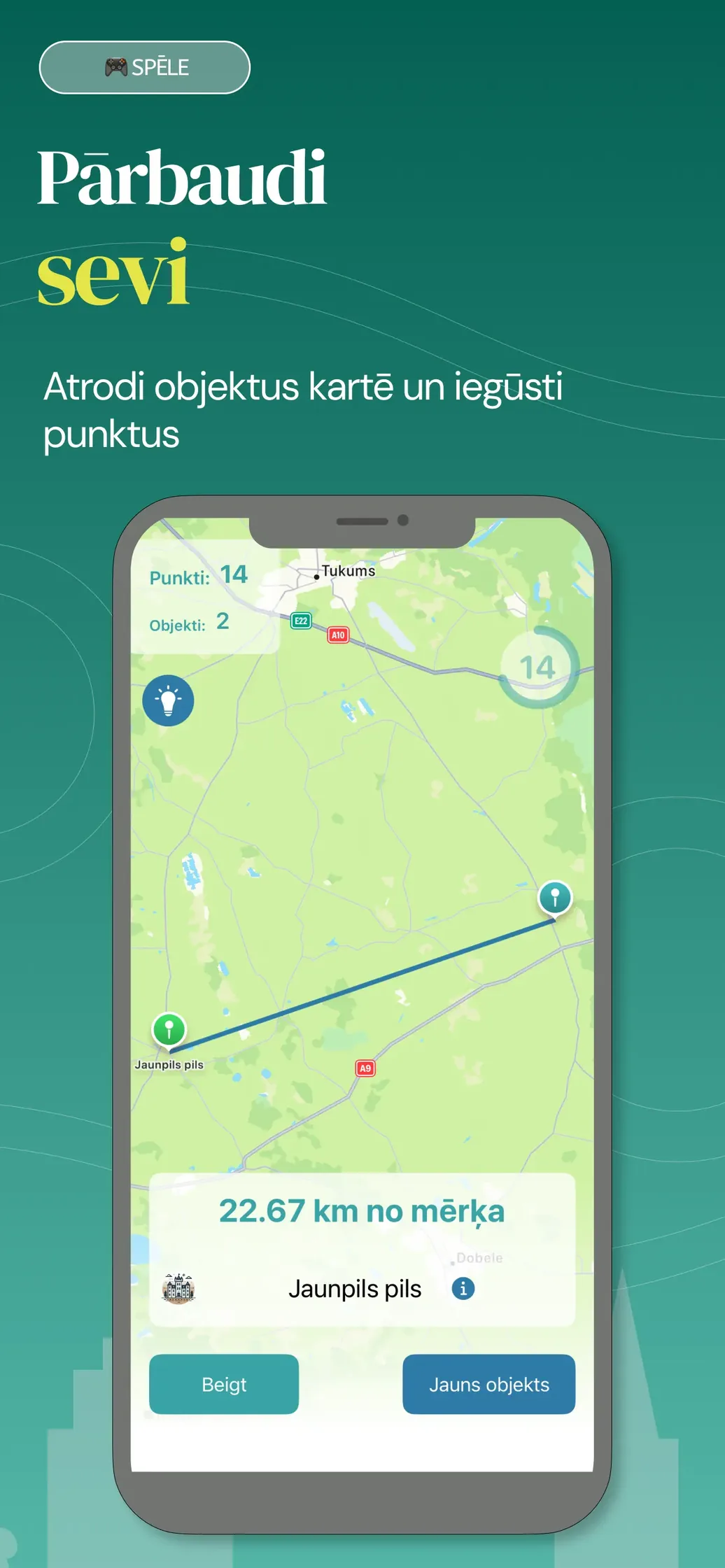 Guess result: pin placed 22.67 km from Jaunpils castle