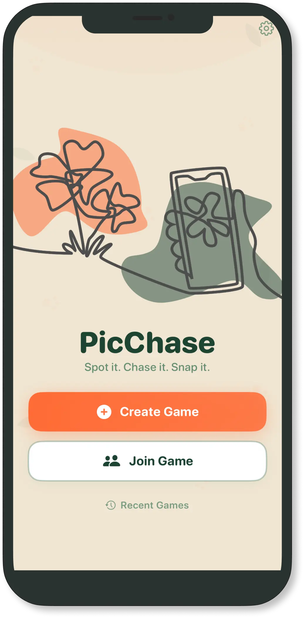 PicChase home screen with Create Game and Join Game buttons