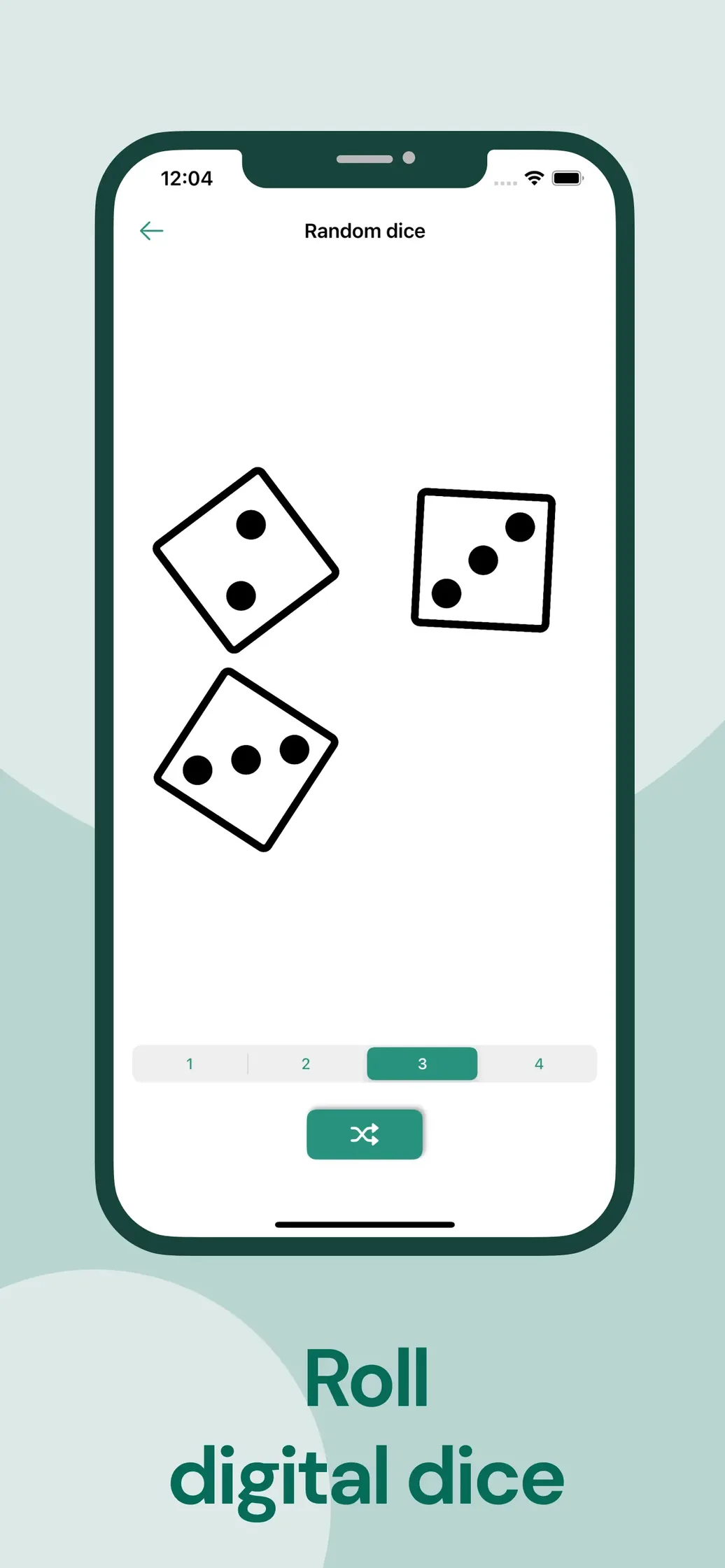 Random dice: three dice rolled, with a selector for one to four dice